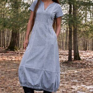 XCVI Y2K Womens Grey Burnout Pullover Elastic Hem Maxi Dress Lagenlook Sz L